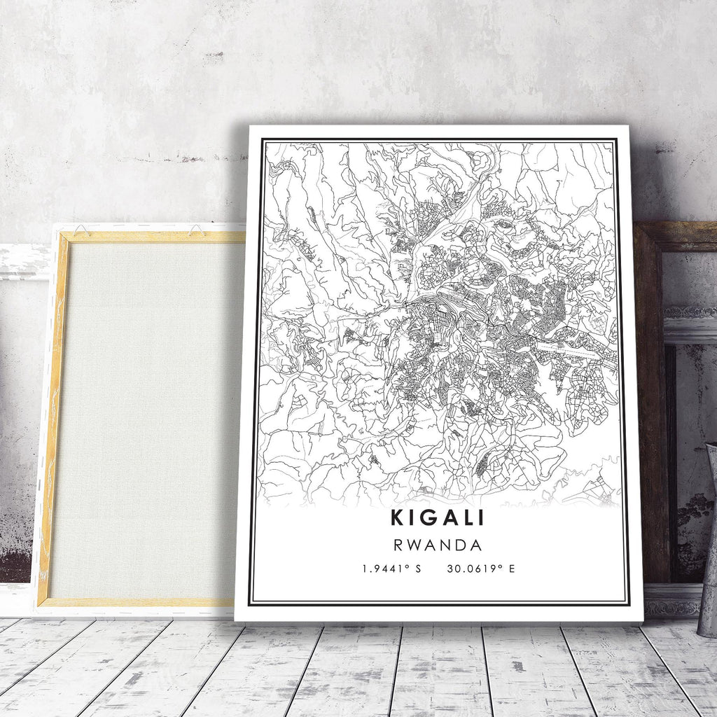 Kigali, Rwanda Modern Style Map Print
