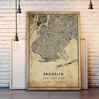 
              Brooklyn, New York Vintage Style Map Print 
            