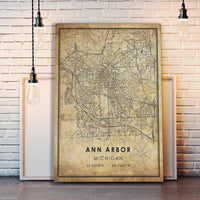 Ann Arbor, Michigan Vintage Style Map Print 