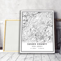
              Sussex County, New Jersey Modern Map Print
            