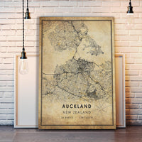 Auckland, New Zealand Vintage Style Map Print 