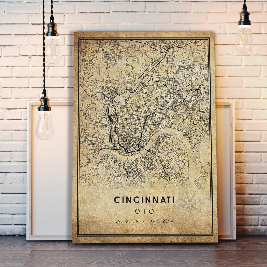 Cincinnati, Ohio Vintage Style Map Print 