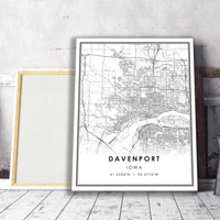 Davenport, Iowa Modern Map Print 