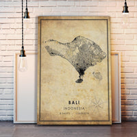 Bali, Indonesia Vintage Style Map Print 