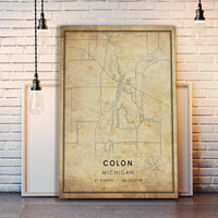 Colon, Michigan Vintage Style Map Print 