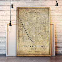 South Houston, Texas Vintage Style Map Print