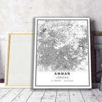 Amman, Jordan Modern Style Map Print 