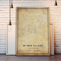 
              Mi-Wuk Village, California Vintage Style Map Print 
            