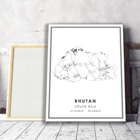 
              Bhutan, South Asia Modern Style Map Print 
            