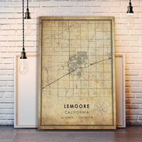 Lemoore, California Vintage Style Map Print 