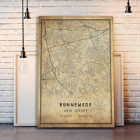 
              Runnemede, New Jersey Vintage Style Map Print 
            