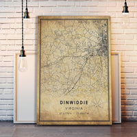 Dinwiddie, Virginia Vintage Style Map Print    