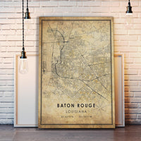 Baton Rouge, Louisiana Vintage Style Map Print