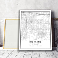 
              Highland, Indiana Modern Map Print 
            