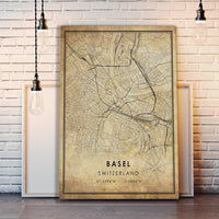 
              Basel, Switzerland Vintage Style Map Print 
            