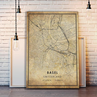 Basel, Switzerland Vintage Style Map Print 