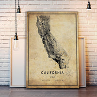 
              California, USA Vintage Style Map Print 
            