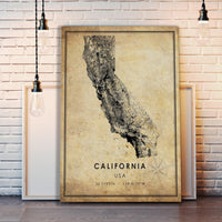 California, USA Vintage Style Map Print 