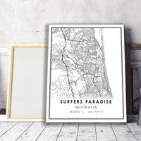 
              Surfers Paradise, Australia Modern Style Map Print 
            