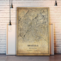 
              Brussels, Belgium Vintage Style Map Print 
            