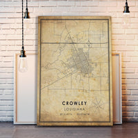 Crowley, Louisiana Vintage Style Map Print 