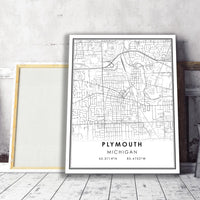 Plymouth, Michigan Modern Map Print 