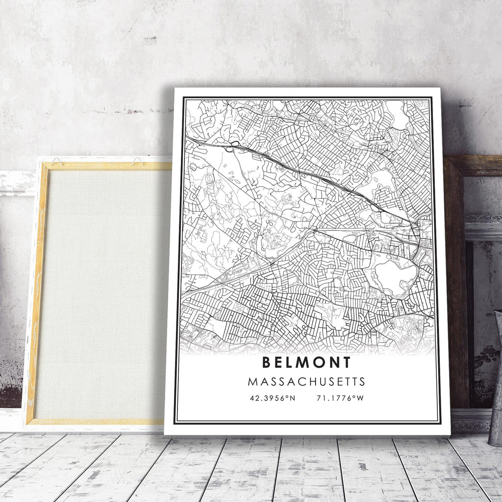 Belmont, Massachusetts Modern Map Print 
