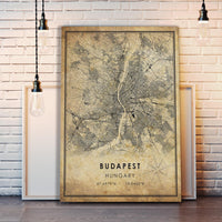 Budapest, Hungary Vintage Style Map Print 