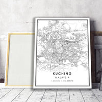 Kuching, Malaysia Modern Style Map Print 