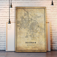 
              Bozeman, Montana Vintage Style Map Print 
            