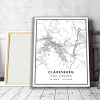 Clarksburg, West Virginia Modern Map Print 