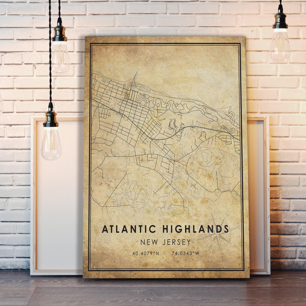 Atlantic Highlands, New Jersey Vintage Style Map Print 