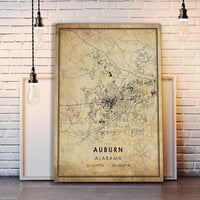 Auburn, Alabama Vintage Style Map Print
