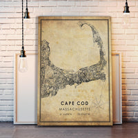 Cape Cod, Massachusetts Vintage Style Map Print 