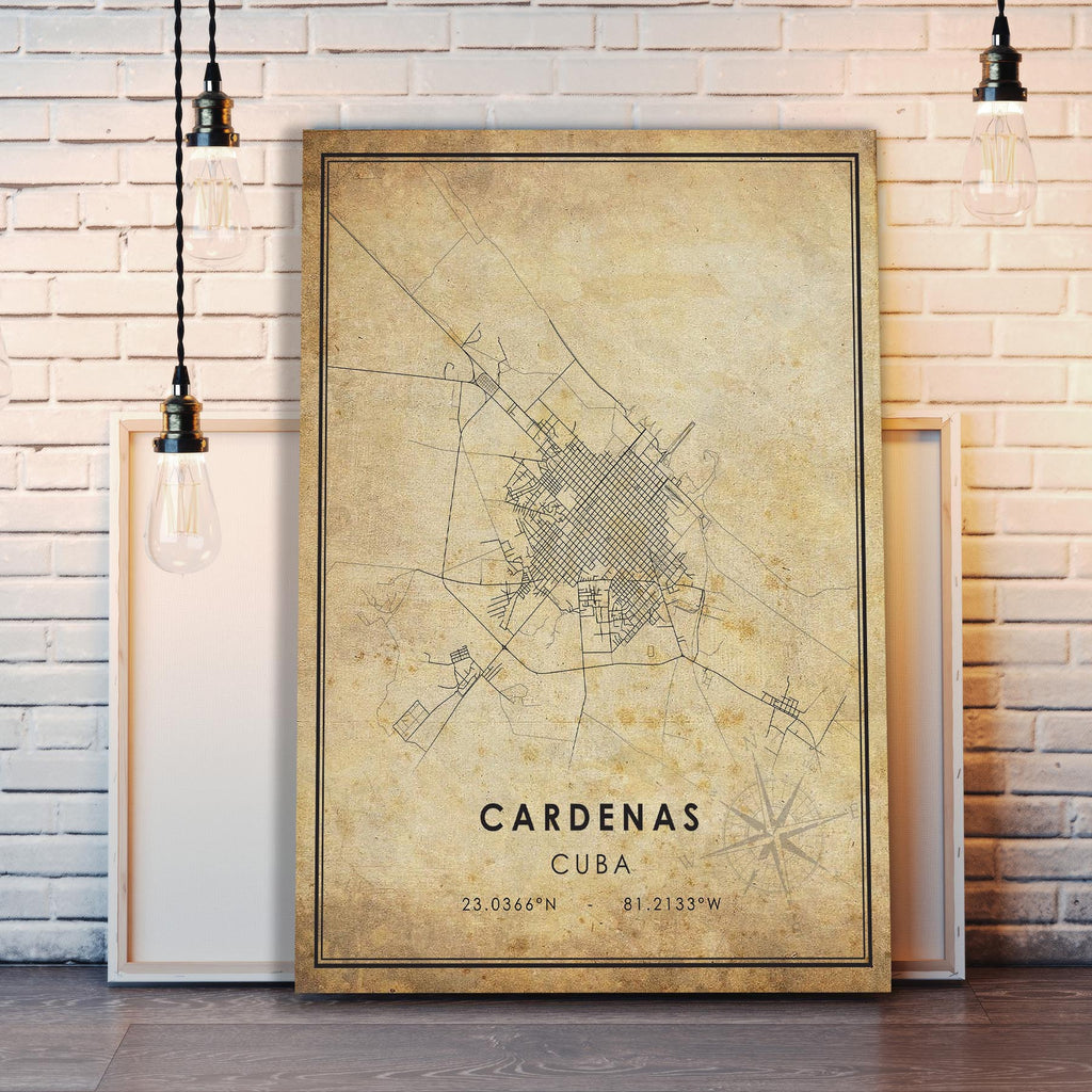 Cardenas, Cuba Vintage Style Map Print 