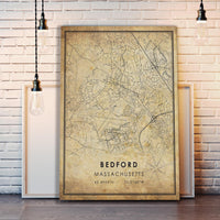 
              Bedford, Massachusetts Vintage Style Map Print 
            