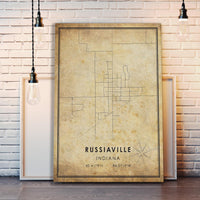 
              Russiaville, Indiana Vintage Style Map Print 
            
