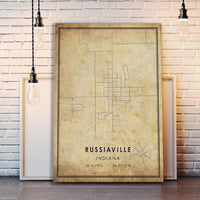 Russiaville, Indiana Vintage Style Map Print 