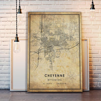 Cheyenne, Wyoming Vintage Style Map Print 