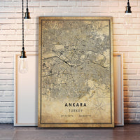 Ankara, Turkey Vintage Style Map Print 