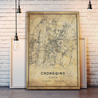 
              Chongqing, China Vintage Style Map Print 
            