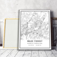 Wake Forest, North Carolina Modern Map Print 