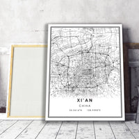 
              Xian, China Modern Style Map Print 
            