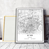 Xian, China Modern Style Map Print 