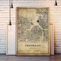 
              Portsmouth, Virginia Vintage Style Map Print 
            