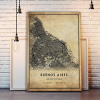 
              Buenos Aires, Argentina Vintage Style Map Print 
            