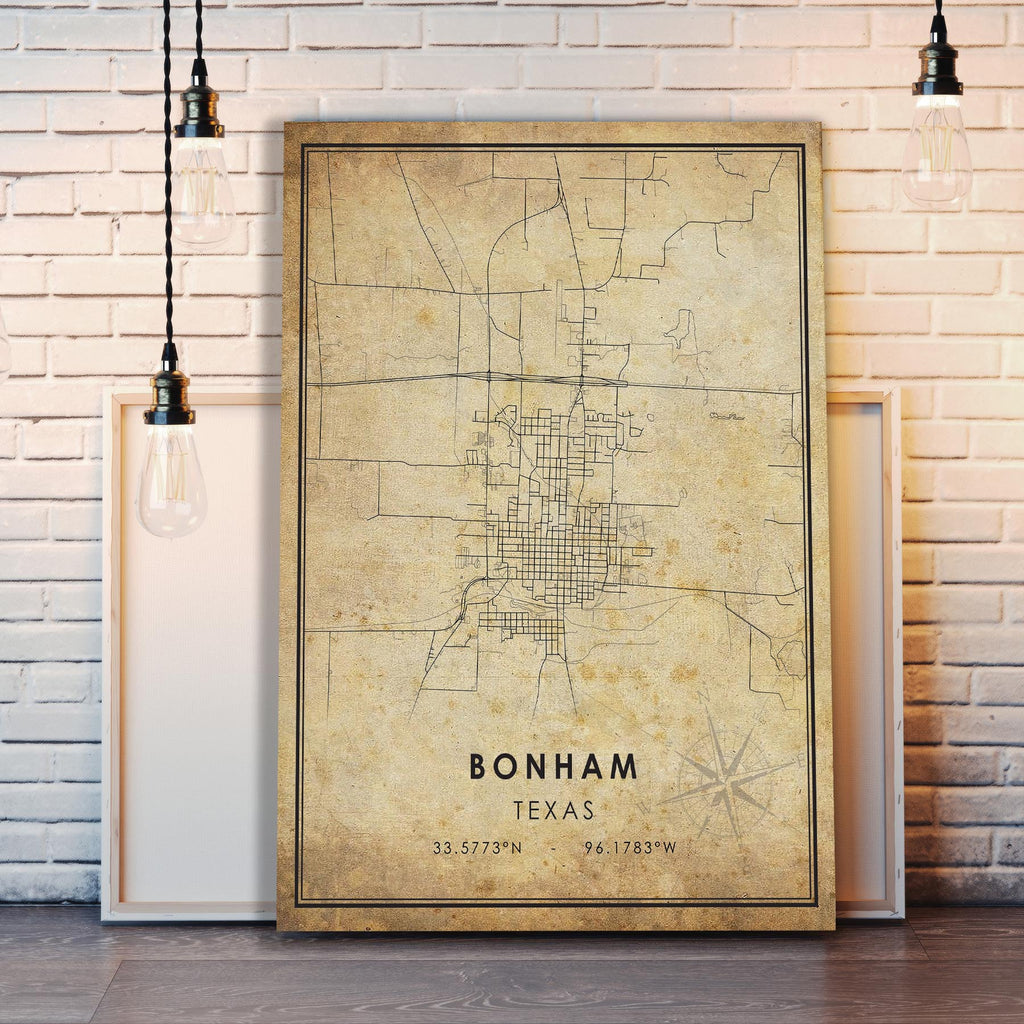 Bonham, Texas Vintage Style Map Print 