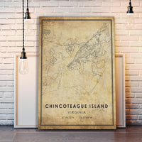 
              Chincoteague Island, Virginia Vintage Style Map Print 
            