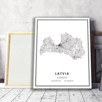 
              Latvia, Europe Modern Style Map Print
            