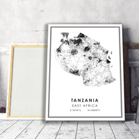 
              Tanzania, East Africa Modern Style Map Print
            